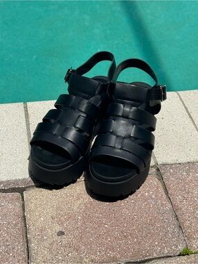 Soda Black Strappy Platform Sandals